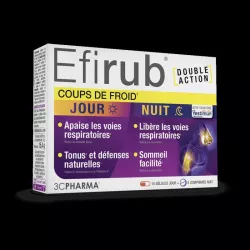 Box of Efirub Double Action cold medicine with Day/Night formula; French labels mention respiratory relief and sleep support. | G-LaSanté