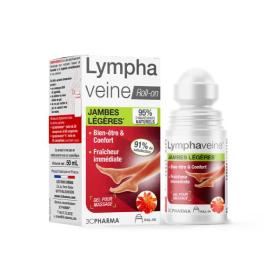Box and bottle of Lymphavein Jambes Légères leg-relief supplement with red label and peach graphic on white packaging.