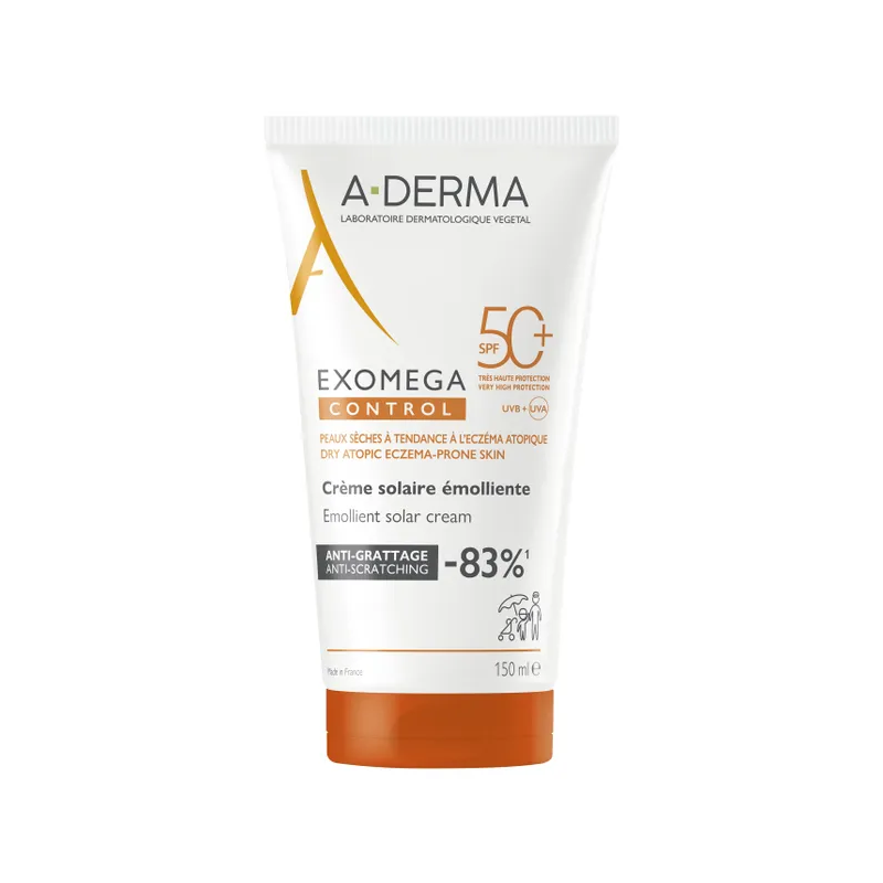 pharmatrocproductimage1781516336 | glasanté Tube of A-DERMA Exomega Control emollient solar cream with SPF 50+ and orange cap. | G-LaSanté