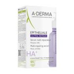 Box of A-DERMA Epithéliale Ultra Repair multi-repairing serum with purple bottle visible on the side, French text on packaging. | G-LaSanté