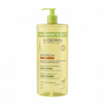 Yellow 1 L bottle of A-DERMA Exomega Control Emollient Shower Oil with a green pump. | G-LaSanté